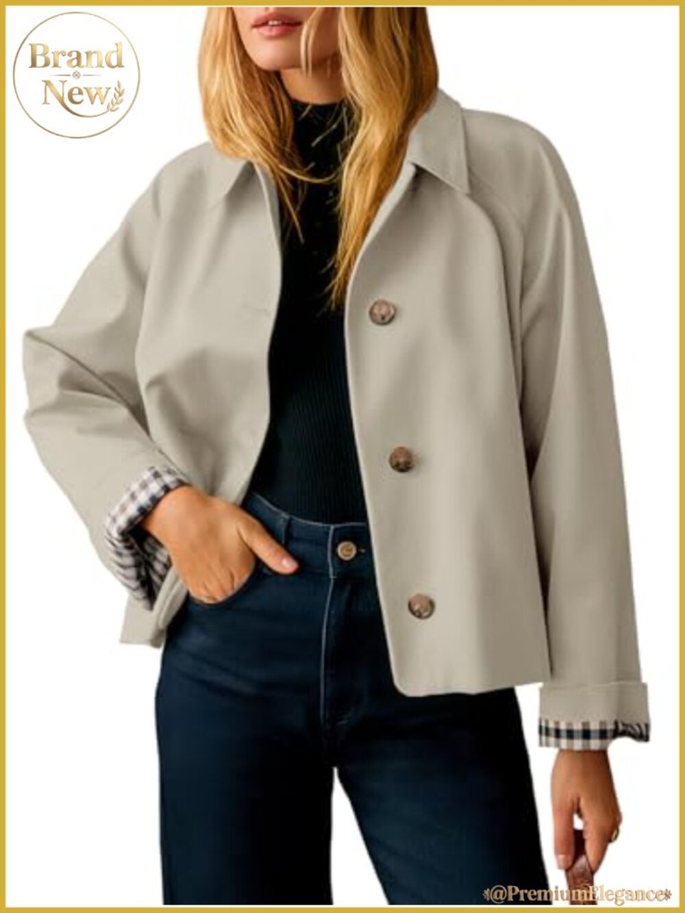 Women's Cropped Trench Coat Lightweight Single Breasted Jacket